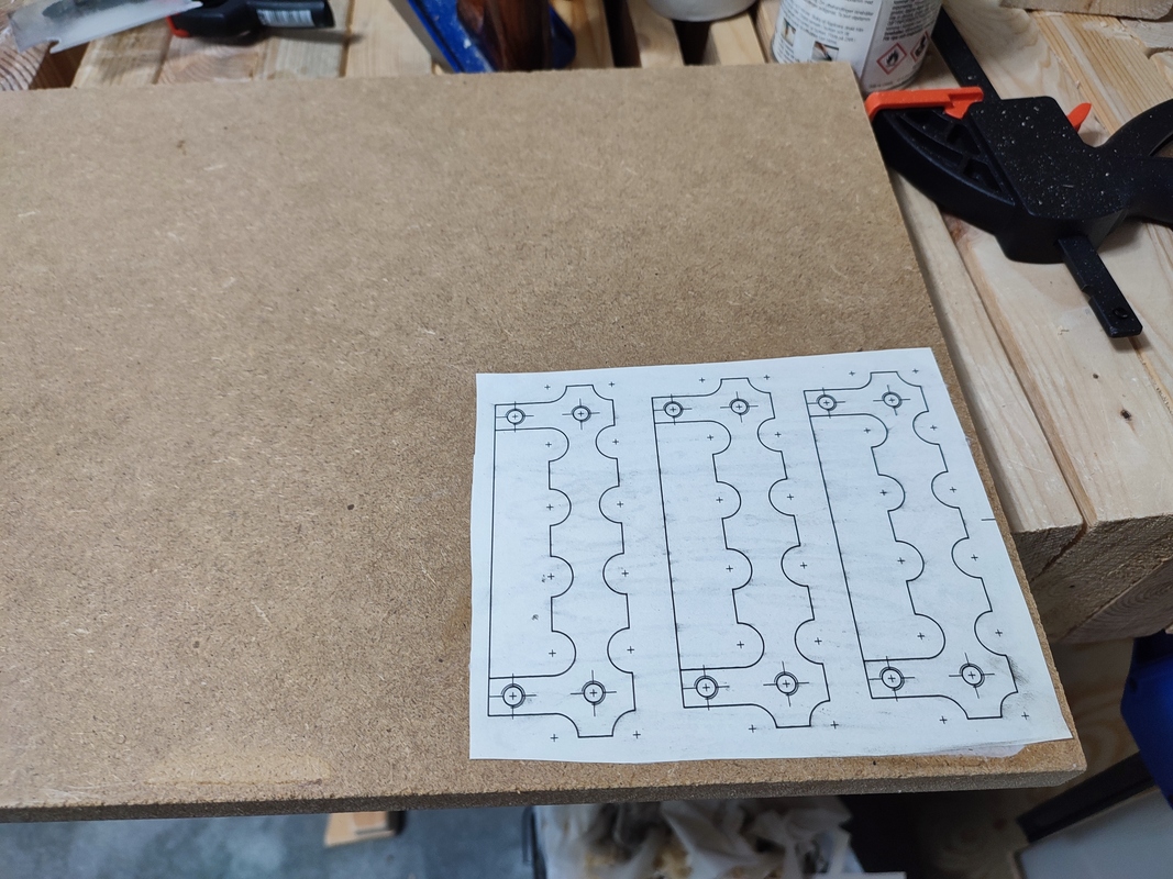 Design blueprint glued to MDF board